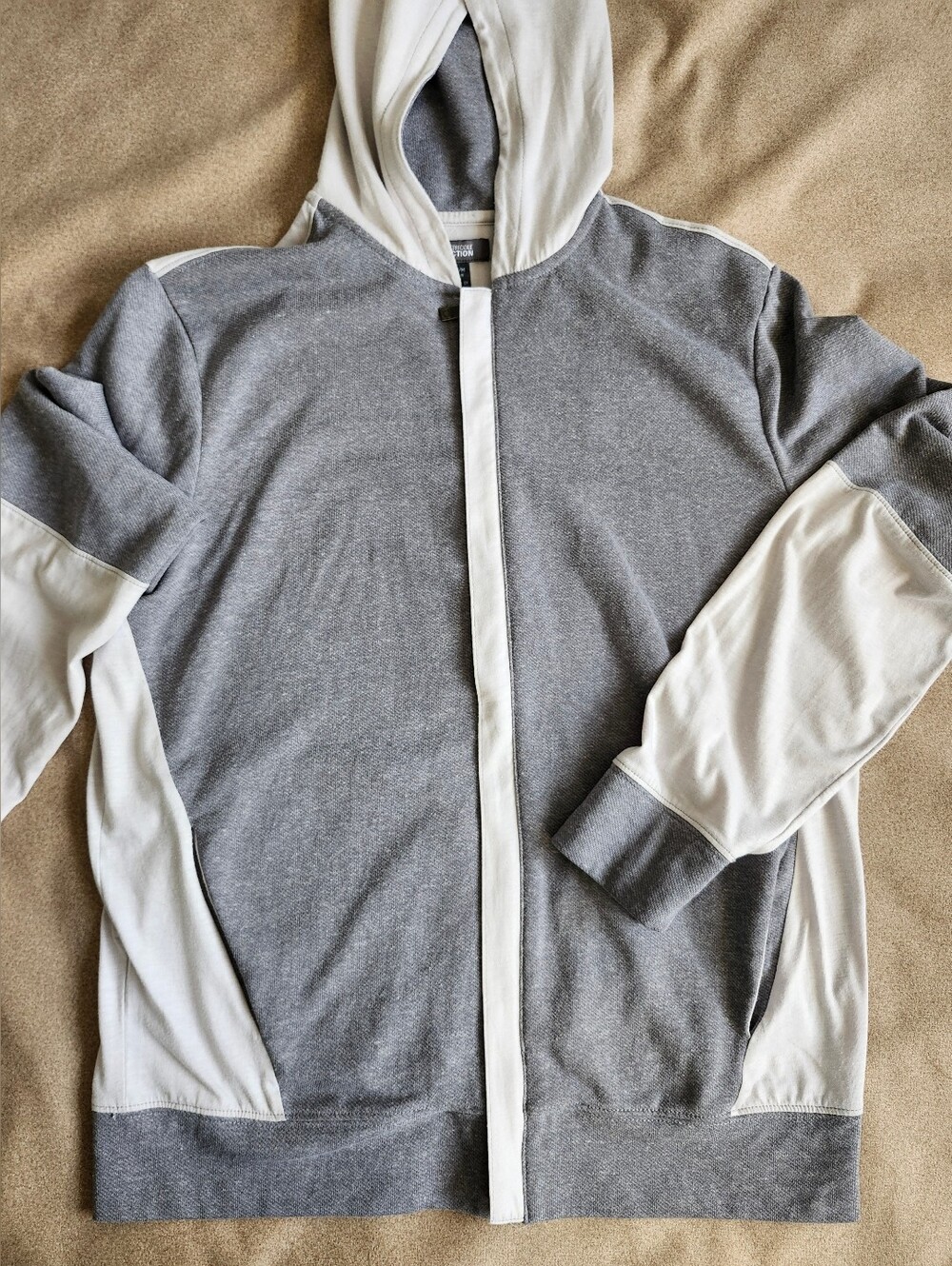 Kenneth Cole Reaction Mens Full Zip Hoodie Gray White Colorblock Medium M